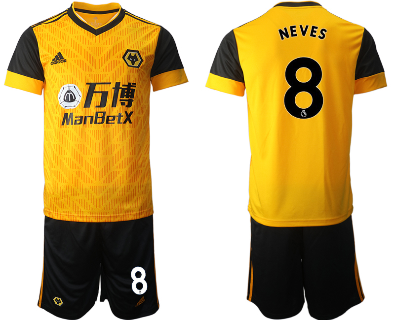 Men 2020-2021 club Wolverhampton Rangers home #8 yellow Soccer Jerseys